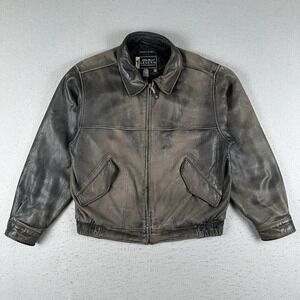 Eddie Bauer Legends Journeyman Bomber Jacket Men's Medium Black Leather Flight